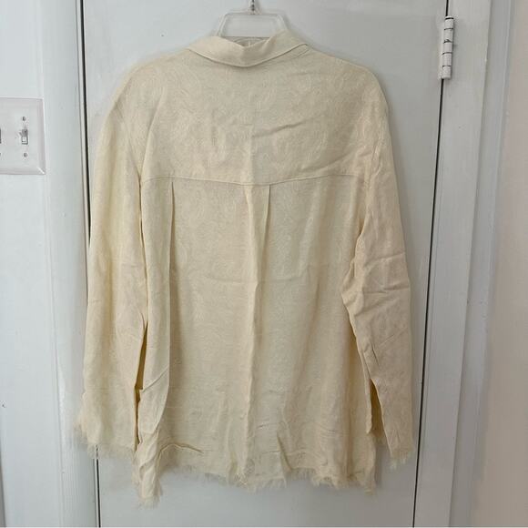 Zara Women’s Paisley Jacquard Button-Up Blouse Shirt Beige Cream Fringe Boho XL - Picture 3 of 12